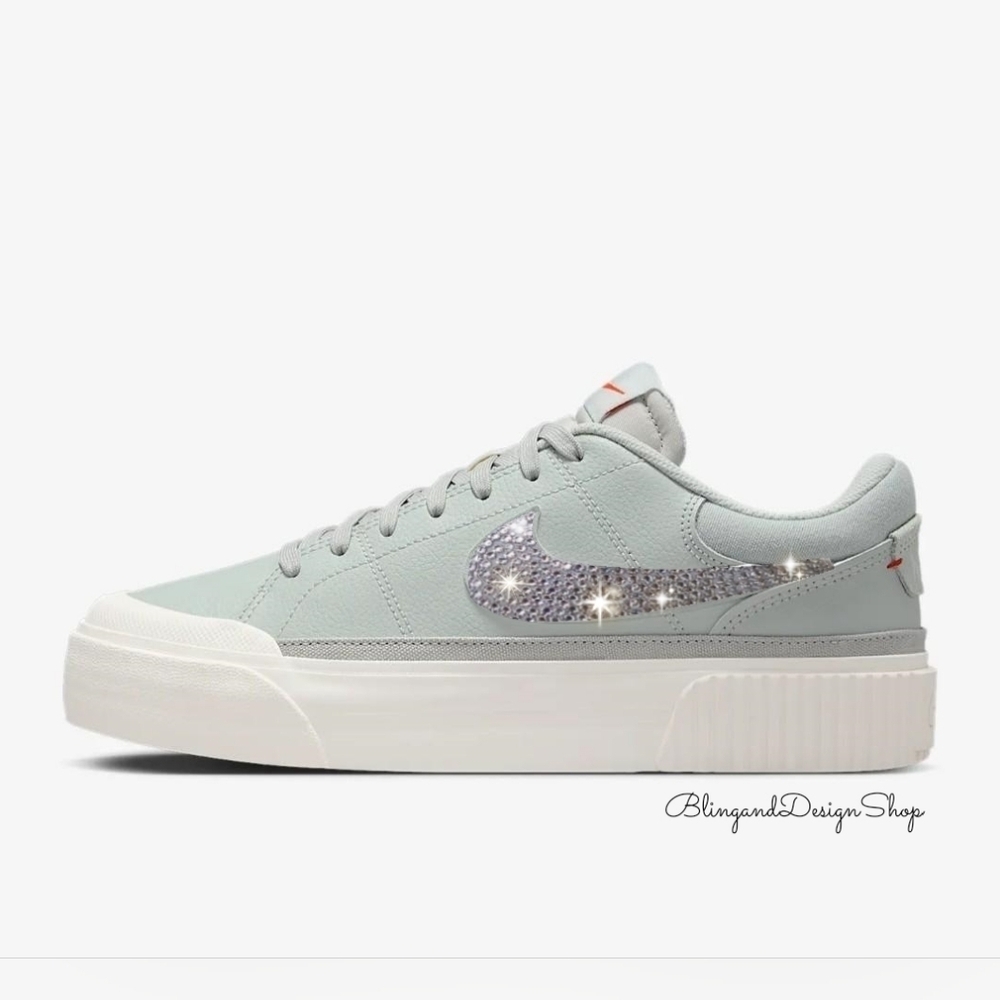 Women's Bling Nike Court Legacy Lift Green Sneaker made with Crystals Custom